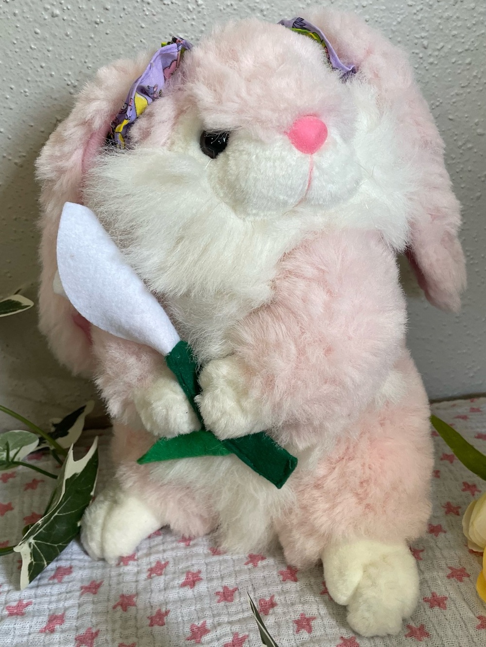 Bunny Plush Vintage SKM Pink Dropping Ears Carrot Ties Easter